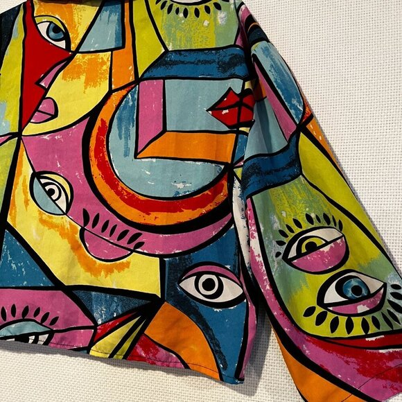 Anthropologie Live 4 Truth Bright Artsy retro cropped Tie Front Blouse 90s Large - Picture 9 of 9